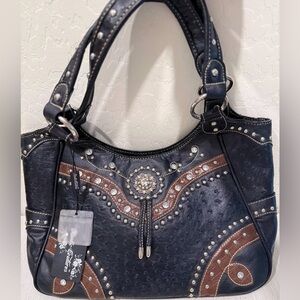 RUSTIC COUTURE Studded Black and Brown Handbag - NEW w/ Tags